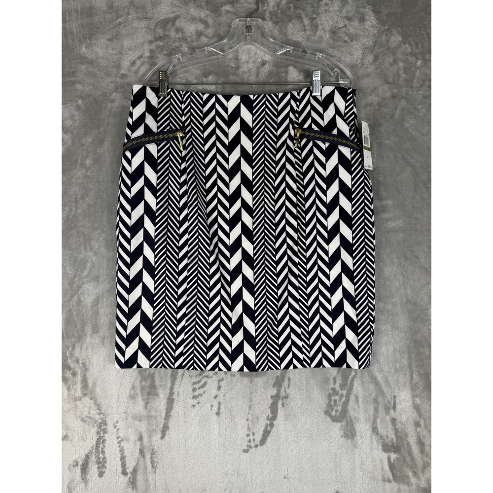 NWT Michael Kors Skirt Women's 14P Y2K Black White Chevron Pattern Pencil Career